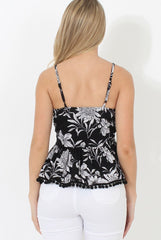 Black Floral Print Top - Cindie-Tops