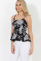 Black Floral Print Top - Cindie-Tops