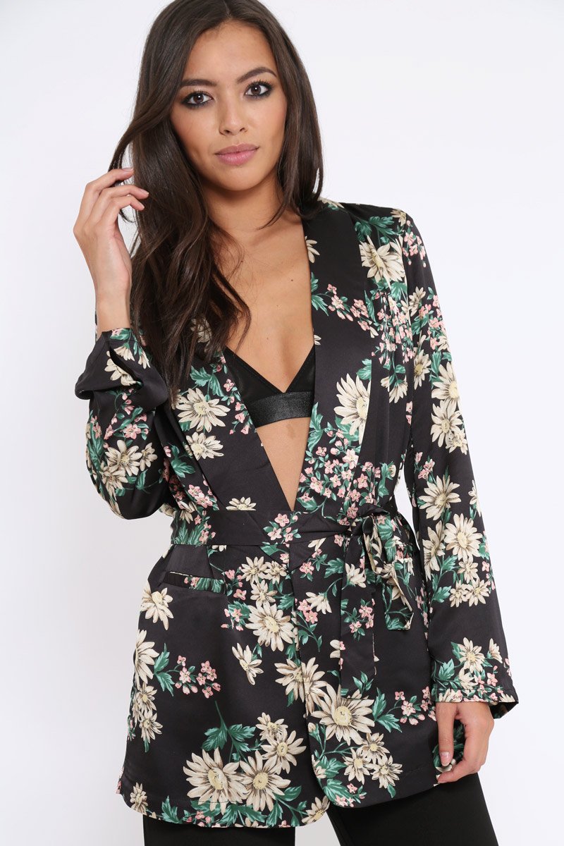floral silk dress with blazer Silk floral print dress 2 ways - for work and for a wedding