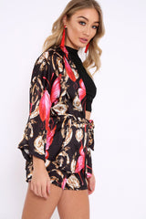 Black Floral Scarf Print Short And Jacket Co-Ord - Eadie-Co-ords