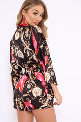 Black Floral Scarf Print Short And Jacket Co-Ord - Eadie-Co-ords