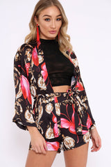 Black Floral Scarf Print Short And Jacket Co-Ord - Eadie-Co-ords