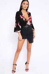 Black Floral Shirt with Bell Sleeves - Harper-Shirts