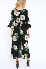 Black Floral Wrap Dress - Adley-Dresses
