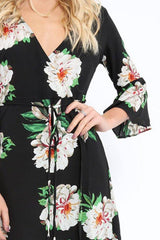 Black Floral Wrap Dress - Adley-Dresses