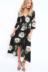 Black Floral Wrap Dress - Adley-Dresses