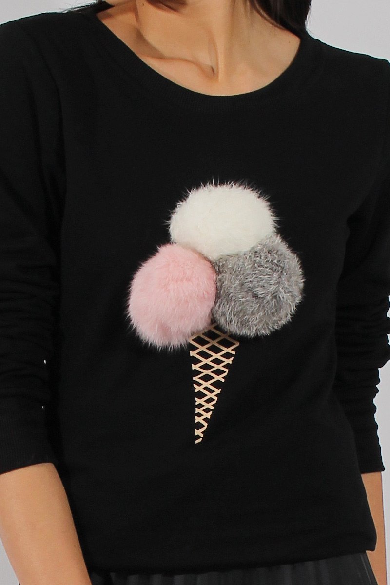 Black Fluffy Ice Cream Jumper - Noella-Jumper