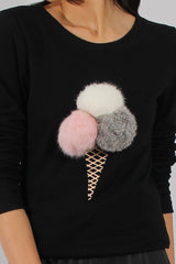 Black Fluffy Ice Cream Jumper - Noella-Jumper