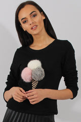 Black Fluffy Ice Cream Jumper - Noella-Jumper