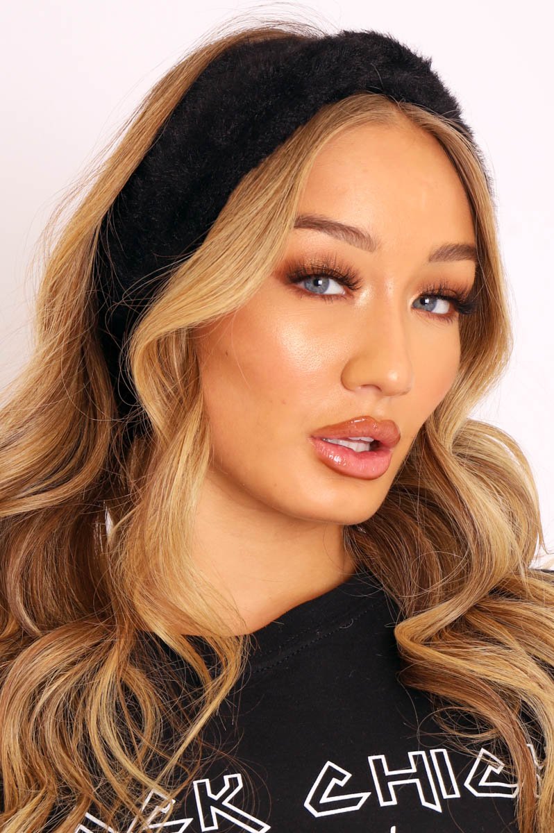 Black Fluffy Knotted Front Headband - Candy-Hair