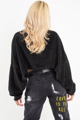 Black Fluffy Long Sleeve Crop Jumper - Noura-Crop Jumper