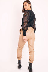 Black Fluffy Yarn Crochet Mesh Sleeve Jumper - Brigitte-Jumper