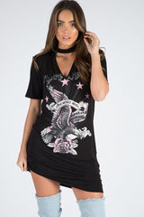 Black Flying Angel Cut Out Distressed T Shirt Dress - Amber-Dresses