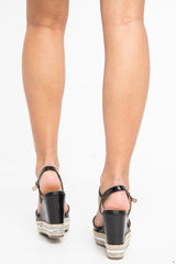 Black Foiled Embellished Woven Wedges - Kitty-Wedges