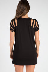 Black Forever Flying High Distressed T-Shirt Dress - Reiley-Dresses