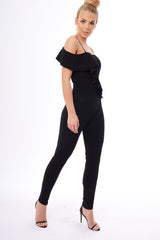 Black Frill Asymmetric One Shoulder Jumpsuit - Tory-Jumpsuits