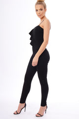 Black Frill Asymmetric One Shoulder Jumpsuit - Tory-Jumpsuits