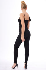 Black Frill Asymmetric One Shoulder Jumpsuit - Tory-Jumpsuits