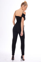 Black Frill Asymmetric One Shoulder Jumpsuit - Tory-Jumpsuits