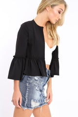 Black Frill Bell Sleeve Blazer - Zarra-Jackets