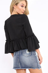 Black Frill Bell Sleeve Blazer - Zarra-Jackets