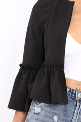 Black Frill Bell Sleeve Blazer - Zarra-Jackets