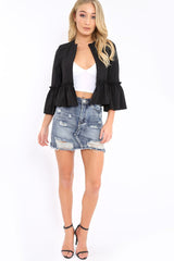 Black Frill Bell Sleeve Blazer - Zarra-Jackets
