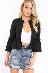 Black Frill Bell Sleeve Blazer - Zarra-Jackets