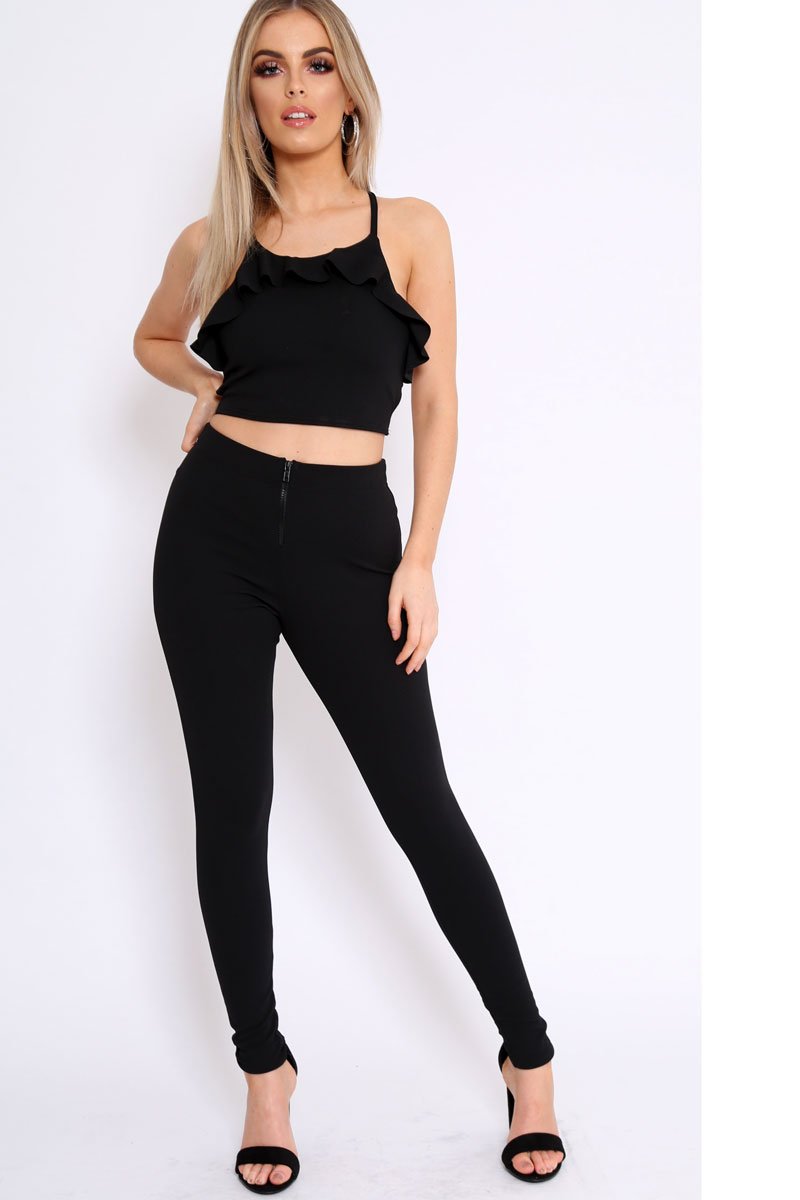 Black Frill Cami and Trousers Co-ord - Autymn-Co-ords