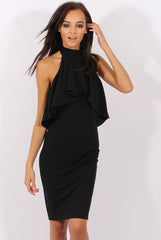 Black Frill Choker Midi Dress - Angela-Dresses