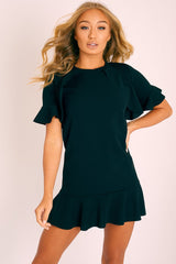 Black Frill Detail Peplum Dress - Birda-Dresses