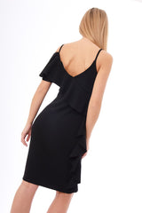Black Frill Detail Strappy Bodycon Midi Dress - Sallie-Dresses