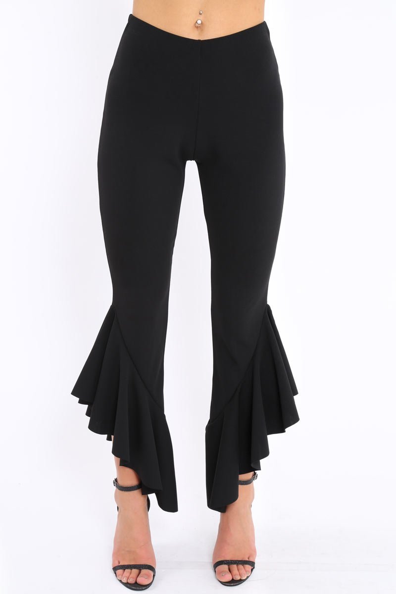 Black Frill Flare Hem Trousers - Ashlie-Trousers