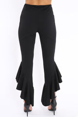 Black Frill Flare Hem Trousers - Ashlie-Trousers