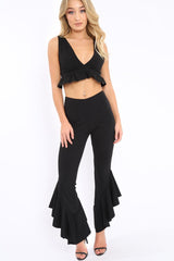 Black Frill Flare Hem Trousers - Ashlie-Trousers