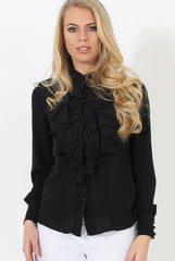 Black Frill Front Blouse - Camille-Blouses