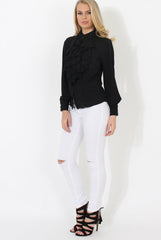 Black Frill Front Blouse - Camille-Blouses