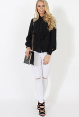 Black Frill Front Blouse - Camille-Blouses