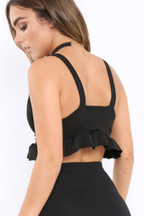 Black Frill Hem Crop Top - Keya-Crop Tops