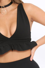 Black Frill Hem Crop Top - Keya-Crop Tops