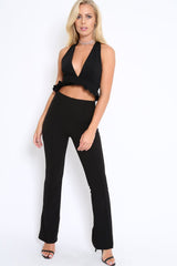 Black Frill Hem Racer Back Crop Top - Lucie-Crop Tops
