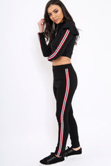Black Frill Hem Sports Trim Tracksuit - Breanna-Loungewear