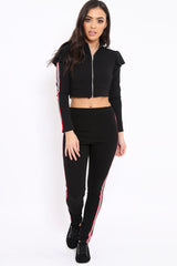 Black Frill Hem Sports Trim Tracksuit - Breanna-Loungewear