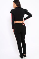 Black Frill Hem Sports Trim Tracksuit - Breanna-Loungewear