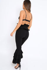 Black Frill Hem Triple Tiered Frill Hem Trousers - Karla-Trousers