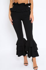 Black Frill Hem Triple Tiered Frill Hem Trousers - Karla-Trousers