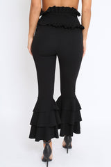 Black Frill Hem Triple Tiered Frill Hem Trousers - Karla-Trousers