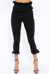 Black Frill Hem Trousers - Paisley-Trousers