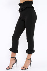 Black Frill Hem Trousers - Paisley-Trousers