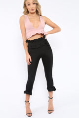 Black Frill Hem Trousers - Paisley-Trousers